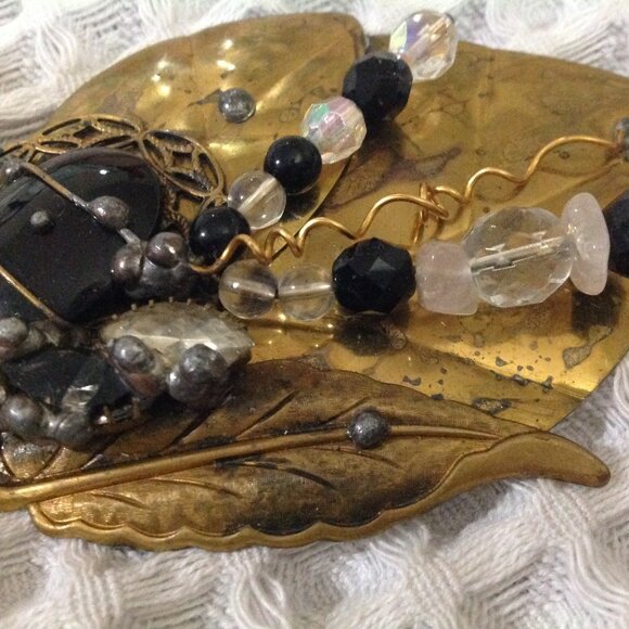 Vintage Abstract Large Multi Media Layered Brass Beaded Brooch - Picture 3 of 3